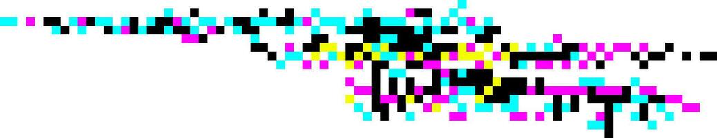 Cyan, magenta, yellow and black pixels scattered on a white background, creating a vibrant and dynamic digital pattern, ideal for technology, art, and design projects vector