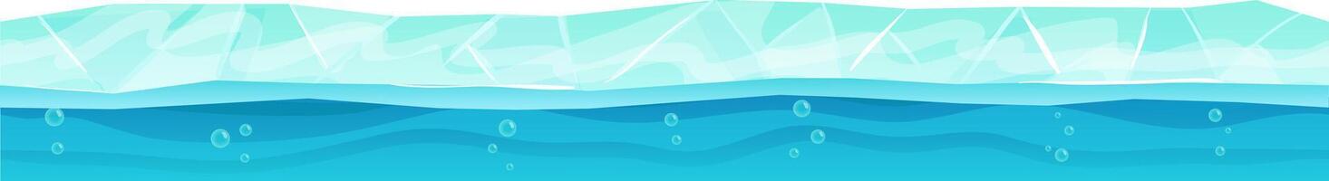 Iceberg floating on a transparent turquoise sea surface with bubbles rising, simple flat illustration for educational materials, websites or presentations vector