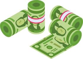 Rolled and single banknotes resting on a clean white background symbolize savings, investments, payments, and business success, reflecting financial growth and prosperity vector