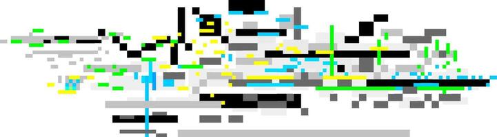 Colorful pixelated background forming an abstract glitch art pattern with squares and rectangles in black, white, grey, yellow, blue, and green vector