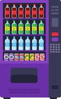 Vending machine offering a variety of drinks including soda, water, juice, and other beverages, providing convenient refreshment for consumers vector