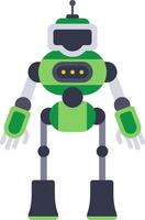 Green and gray robot standing with antenna and lights on its chest, arms extended, in a white background, ideal for technology, innovation and future concepts vector