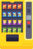 Vending machine offering a wide variety of colorful chips bags, featuring a digital display and a keypad for selection, providing a convenient snacking option vector