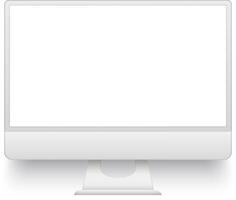 Modern desktop computer displaying blank white screen standing on white background, perfect for mockup, template or web design presentation vector