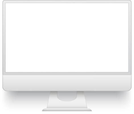 Modern desktop computer displaying blank white screen standing on white background, perfect for mockup, template or web design presentation