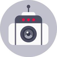 Security camera featuring an antenna and red lights, recording and monitoring from its lens against a gray circular background, represents advanced surveillance technology for safety and protection vector