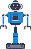 Modern blue robot standing on caterpillar wheels, featuring claws and embodying a futuristic artificial intelligence concept against a clean white background vector