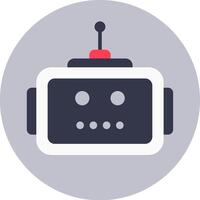 Minimalist flat design icon of a cute robot face with antenna, representing artificial intelligence, machine learning, and futuristic technology vector
