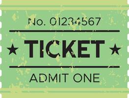 Green vintage ticket admit one with number and stars representing access, entertainment, and nostalgic design, suitable for various projects related to events, travel, or retro themes vector