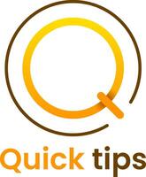 Stylized letter q logo forming an almost closed circle with an orange gradient and the words quick tips written below, perfect for representing fast and easy solutions, advice or recommendations vector