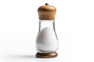 Glass salt shaker isolated on white background. photo