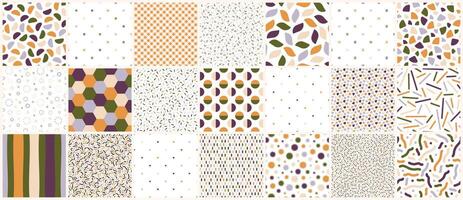 Collection of seamless colorful patterns. Trendy bright textile design. Simple unusual prints. Mosaic vibrant fabric textures vector