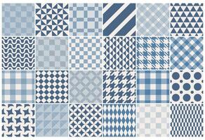 Collection of seamless patterns. Simple geometric textures - repeatable textile backgrounds. Blue unusual design, trendy fabric prints vector