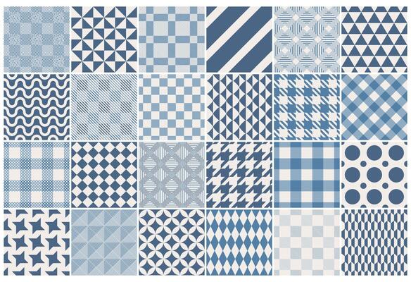 Collection of seamless patterns. Simple geometric textures - repeatable textile backgrounds. Blue unusual design, trendy fabric prints