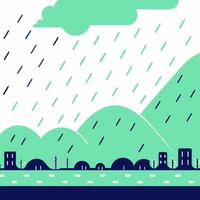 It is raining heavily in the city. Flat style vector