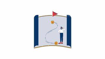 Roadmap to success 2D object doodle animation. Professional navigation with red flag destination cartoon 4K drawing. Goal setting businessman animated flat element isolated on white background video