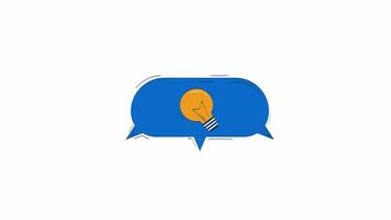 Light bulb enclosed within speech bubble hand drawn 2D object animation. Creativity, innovation, bright ideas cartoon doodle 4K . Lightbulb animated handdrawn element isolated on white video