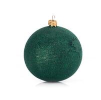 Green glittery Christmas bauble with a golden cap, isolated on a white background photo