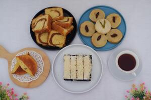 traditional Indonesian food arranged neatly on a white background photo