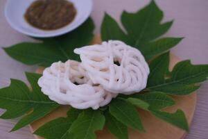 Fresh made Prawn Crackers on leaf photo