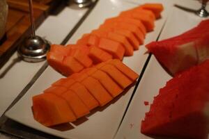 Buffet catering for events at a restaurant or hotel, featuring elegant food presentation and meal service photo
