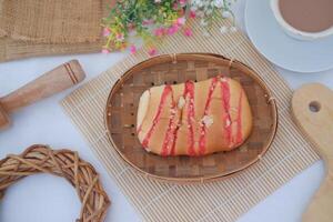 Strawberry bread on bamboo mat photo