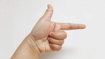 A woman hand showing something. Isolated on white background photo