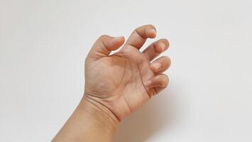 A woman hand showing gesture emotion isolated on white background photo