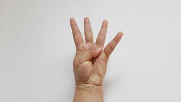 Hand human expression gesture 4 fingers doodle. Language of communication poses isolated on white background photo