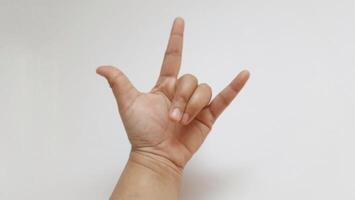 Human hand gesture showing sign something. Isolated on white background photo