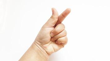 A woman hand showing symbolic. Isolated on white background photo