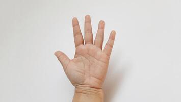 Human hand showing give me five for something photo