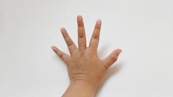Human hand touch something isolated on white background photo