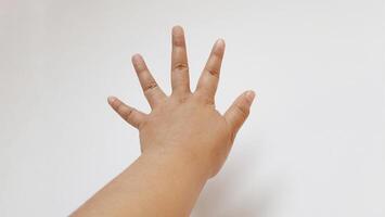Human hand showing fingers five number. Isolated on white background photo