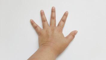 Female hand touch something isolated on white background photo