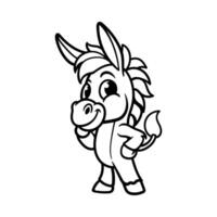 fun cute standing donkey cartoon character isolated drawing line style sketch classic vintage design illustration vector