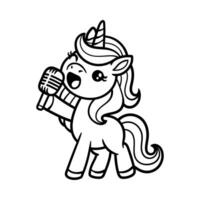 fun cute singing unicorn cartoon character isolated drawing line style sketch classic vintage design illustration vector