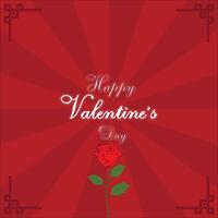 Valentine's Day Card with Red Background, Rose, and Decorative Borders vector