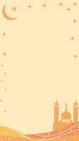 Ramadan theme vertical background. Yellow ramadan kareem banner with mosque, moon and stars. Place for text. illustration in flat design style vector