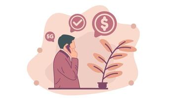 Businessman making a call using a smartphone. discussing business and work. illustration in flat design style vector