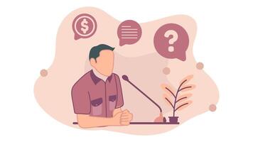 The leader who was speaking in front of the microphone, expressed a good statement. illustration in flat design style vector
