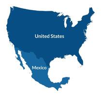USA and Mexico map with label. Map of US and Mexico border in blue color vector