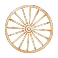 Watercolor illustration of a vintage wooden cart Wheel with rustic design. Drawing for vintage object or storytelling designs. Art of part of retro traditional vehicle on isolated background. vector