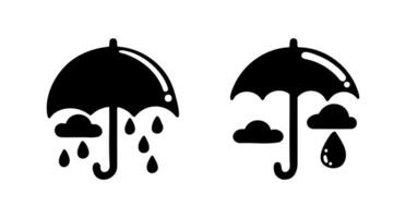 Two simple umbrella illustrations showing variations of rain and clouds on a plain background vector
