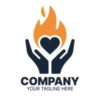 A logo design featuring a heart embraced by flames, symbolizing passion and protection vector