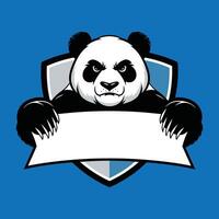 Angry Panda Mascot Holding a Blank Banner on a Shield vector