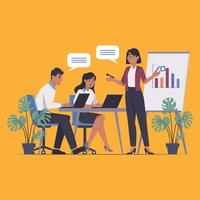 Business Team in Meeting, Presenting Data vector