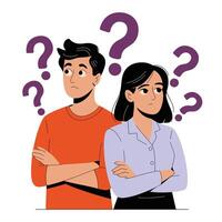Thoughtful couple pondering uncertain future vector