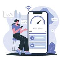 Woman Monitoring Network Speed on Smartphone vector