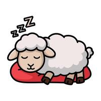 Cute sheep sleeping soundly on a red pillow vector